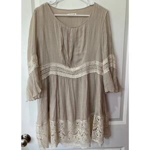 Indigo Soul Crochet Cotton Tunic Dress Sz L Oversize Boho Cottage Stevie Nicks